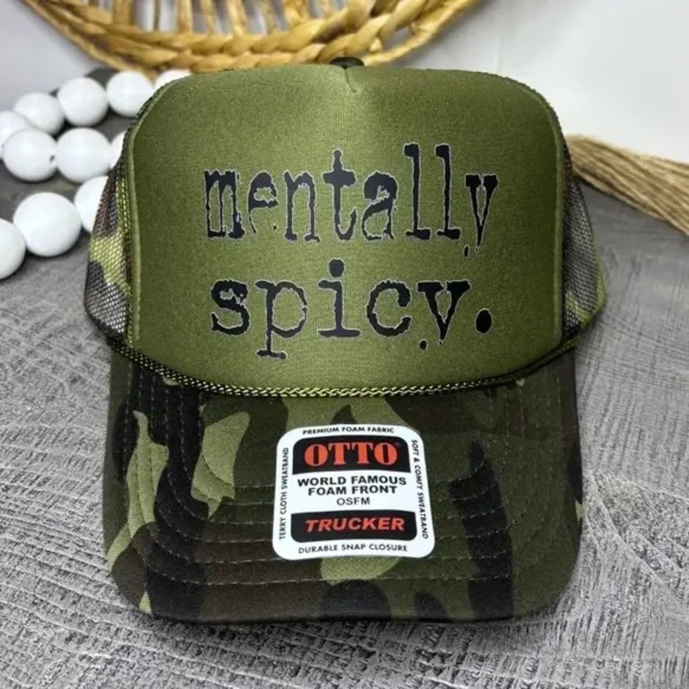 Mentally Spicy Otto Trucker‎ Hat Snapback One Size Green Camo